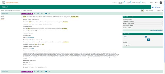 ICCCS 2018 EI Compendex indexing record