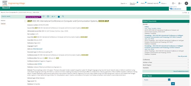 ICCCS 2019 EI Compendex indexing record