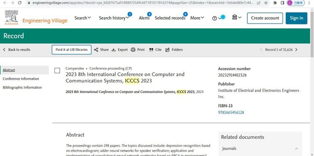 ICCCS 2023 EI Compendex indexing record