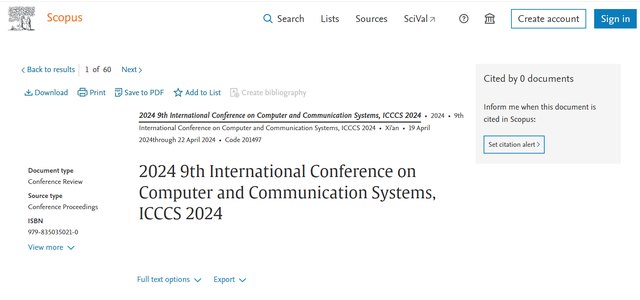 ICCCS 2024 Scopus indexing record