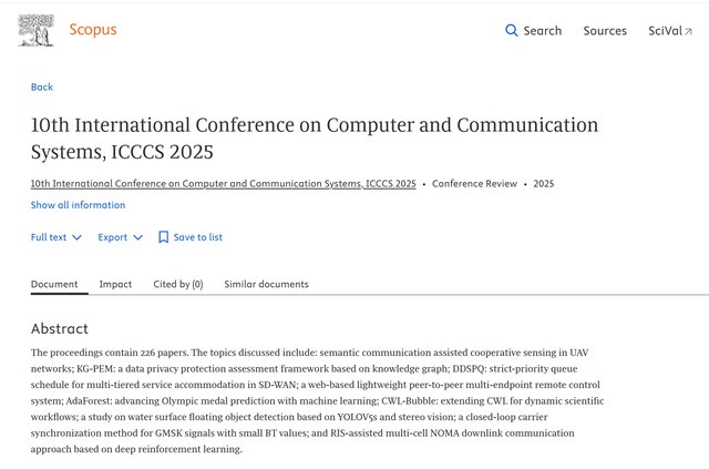 ICCCS 2025 Scopus indexing record